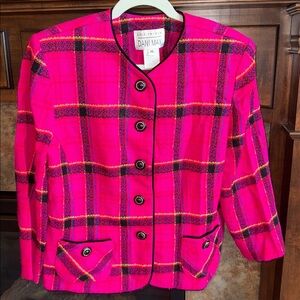 Vintage hot pink bold statement plaid blazer jacket Barbie Elle Woods est L